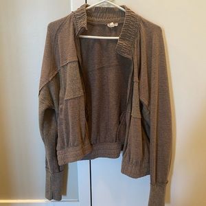 Hem & Thread Brown Cropped Zip-up Sweater